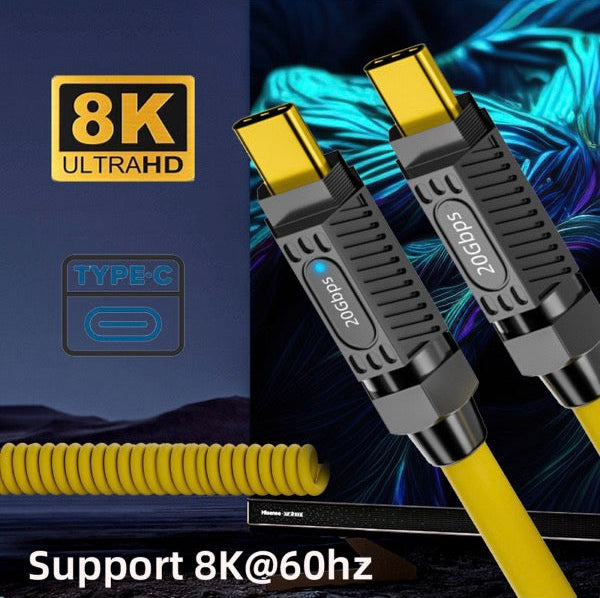 USB C coiled cable supporting 8K 60Hz video output and display connectivity