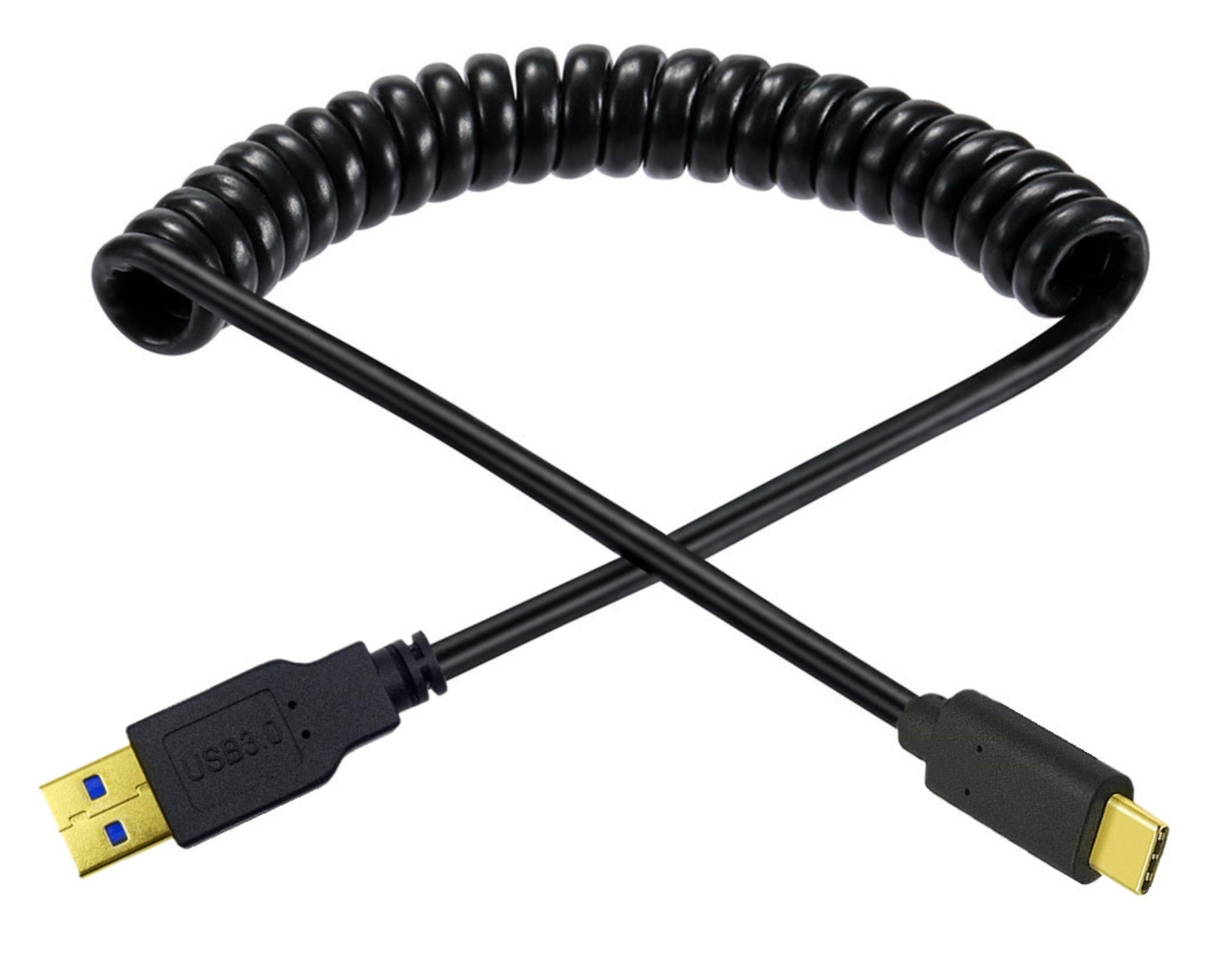 USB C coiled cable with flexible spiral design for cable management