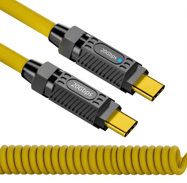 USB C male connectors on coiled charging and data cable