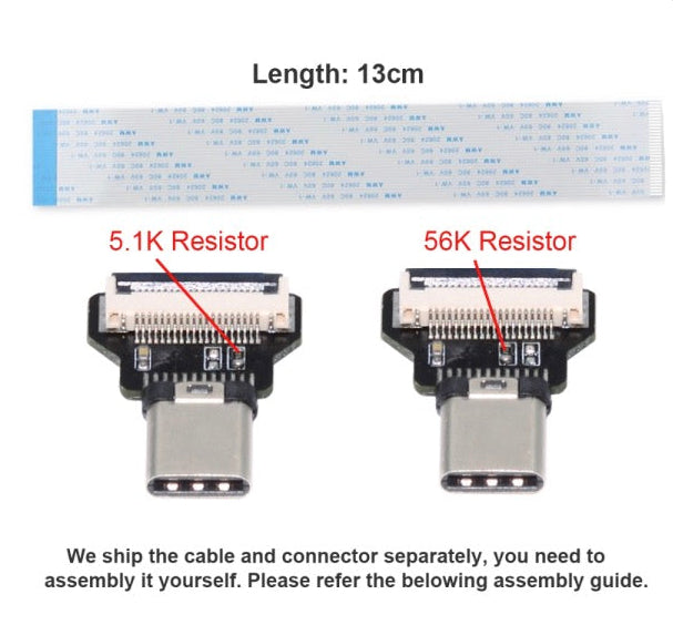 Two connectors with resistors labeled, one 5.1K and one 56K, on a white background.