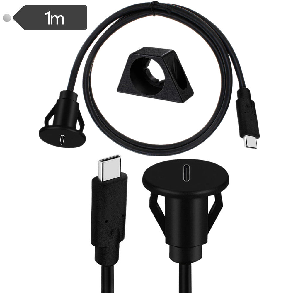 USB-C flush panel mount extension cable installed in a vehicle dashboard