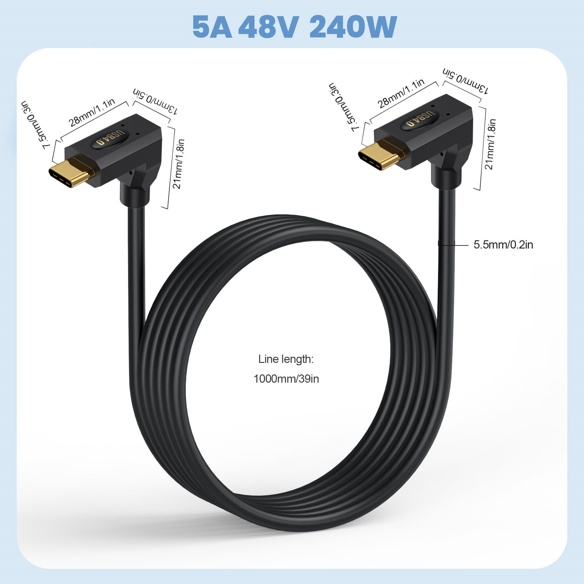 USB-C down angle USB4 cable supporting 40Gbps data transfer