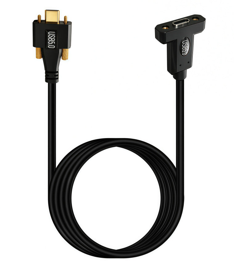USB-C dual screw locking cable with T-flange female panel mount socket
