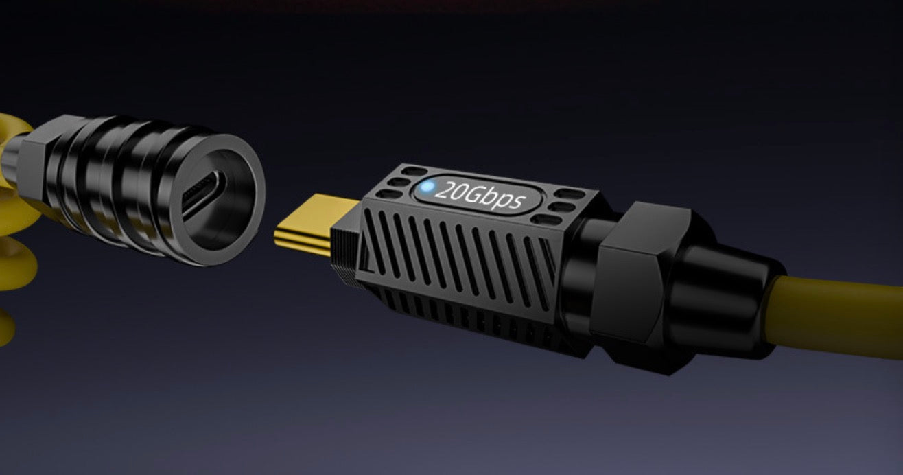 USB C male and female connectors on high performance extension cable