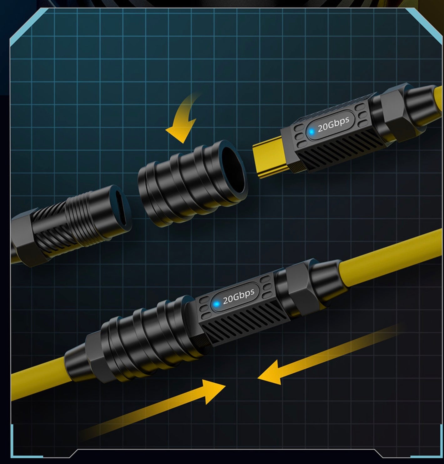 USB C extension cable with durable connector design for long term reliability