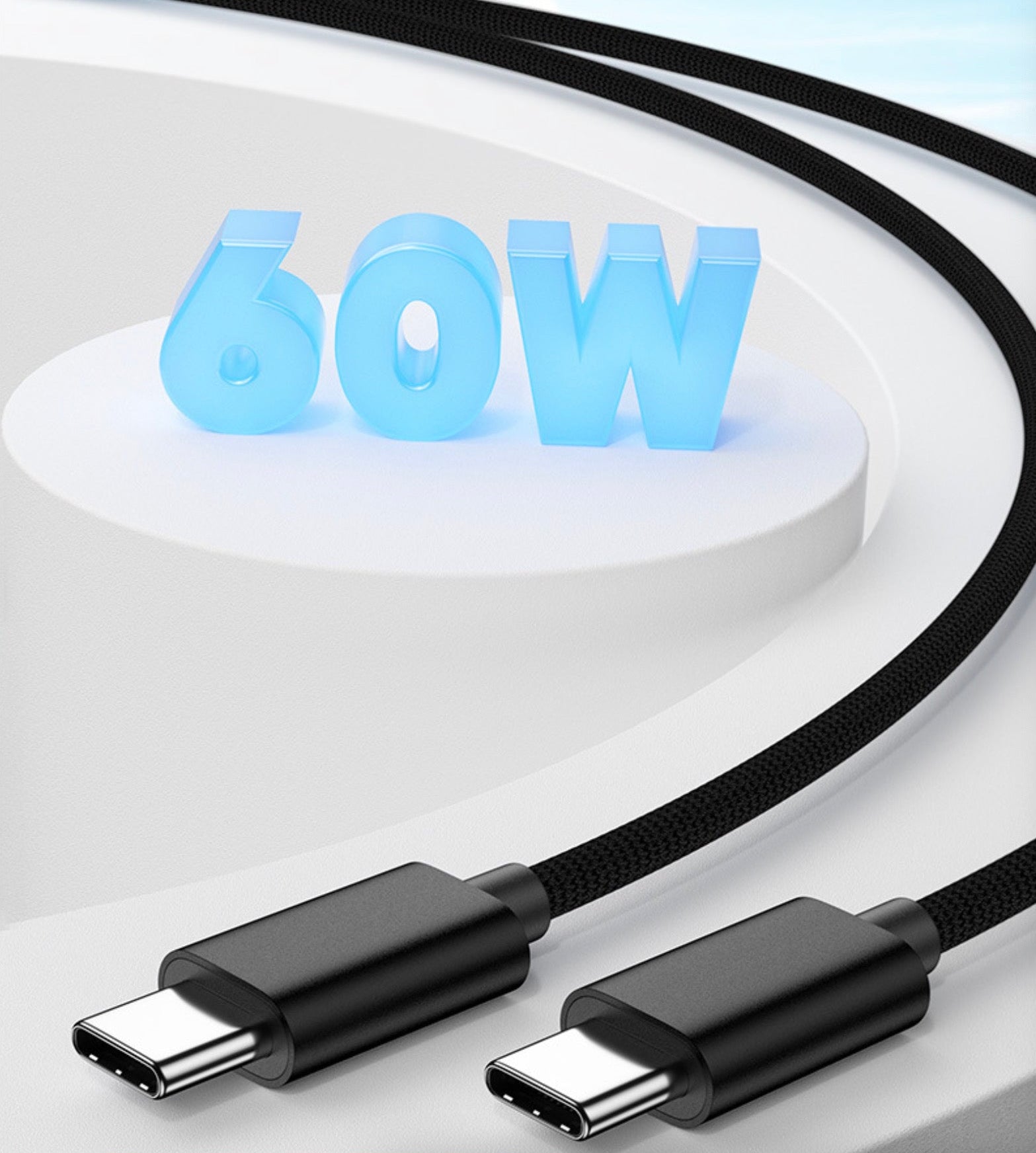 Black USB-C fast charging cable with reinforced connectors