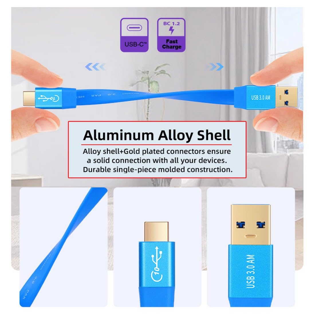 Flat USB-C cable for fast data transfer