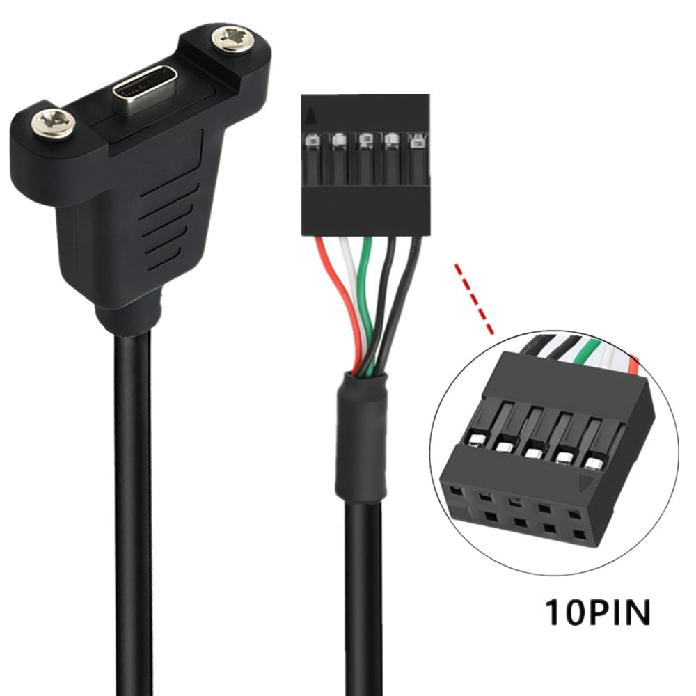Panel-mount USB-C female socket with internal 9-pin connector
