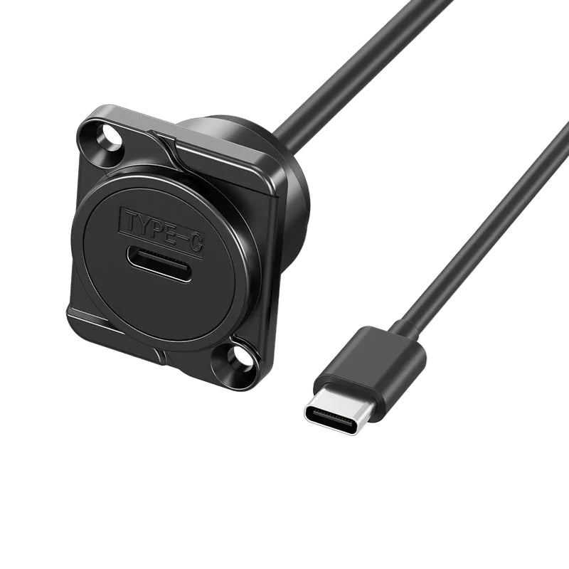 USB-C female to male panel mount extension cable black