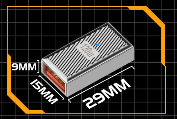 USB C female to USB 3.0 female adapter showing compact 29mm dimensions