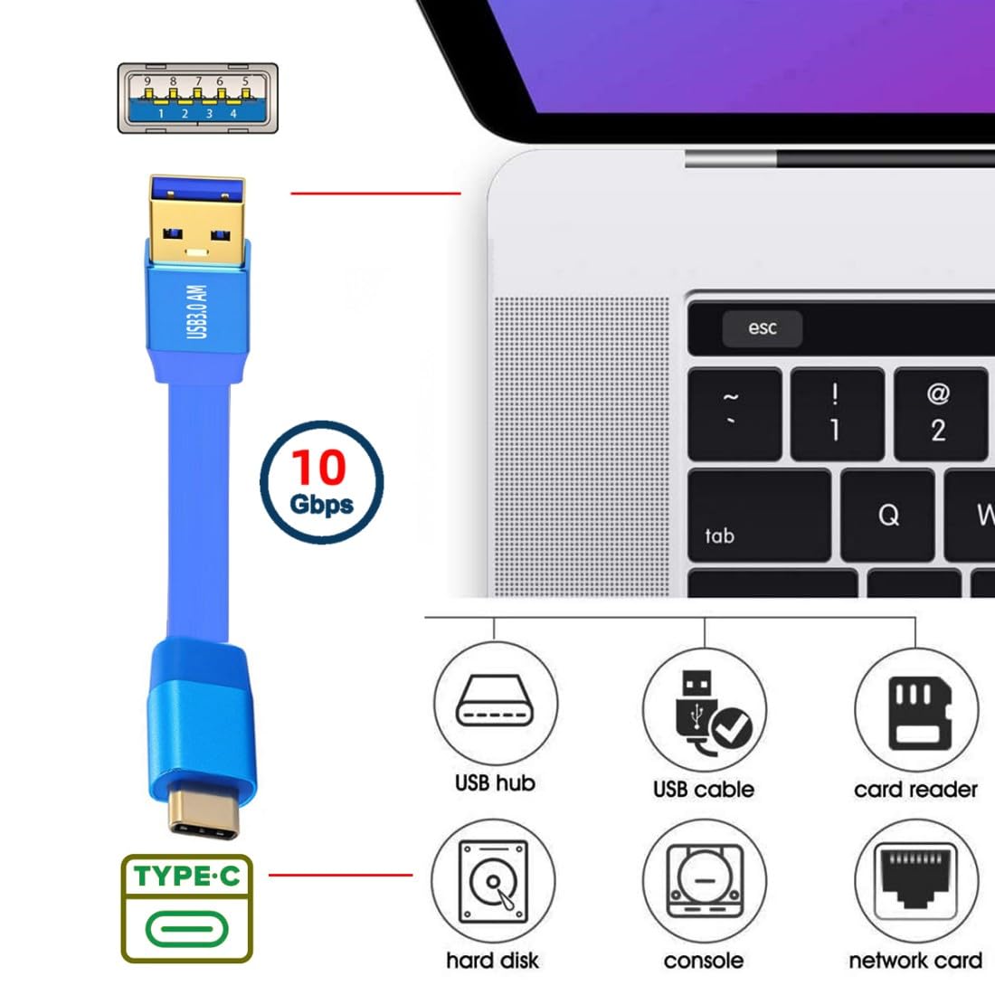 USB-C flat cable USB 3.0 Type-A to USB-C