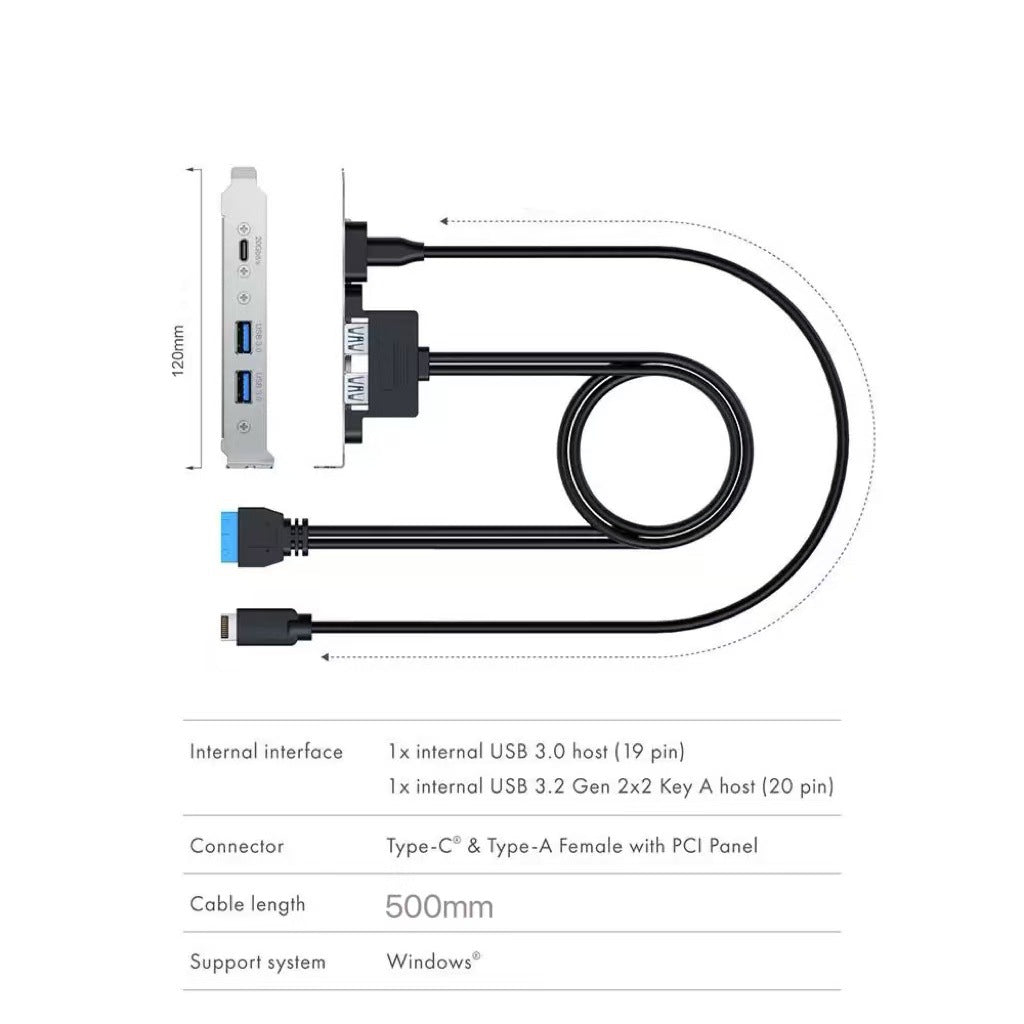 USB-C front panel converter cable for smartphones and USB devices