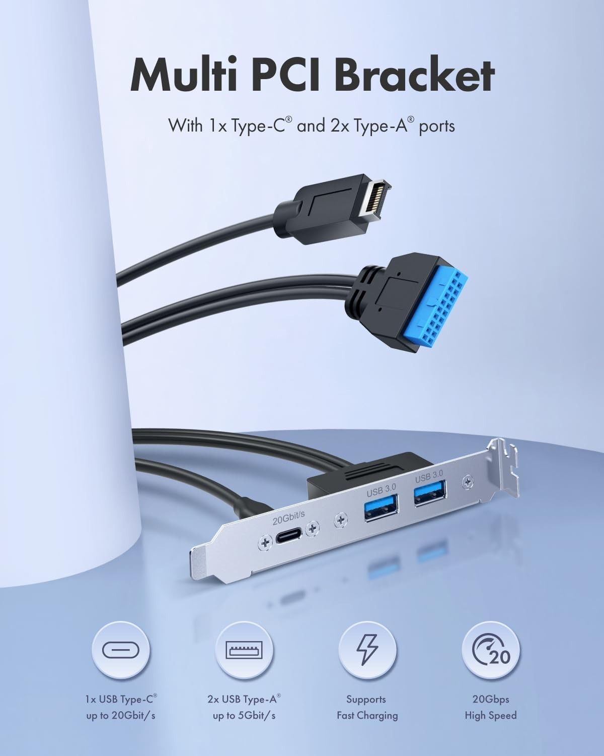 USB-C front panel header extension cable for PC motherboard