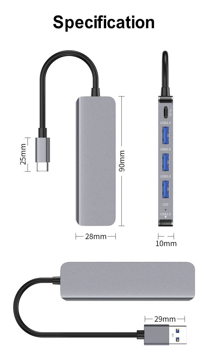 USB-C hub connected to a desktop workstation with multiple USB accessories