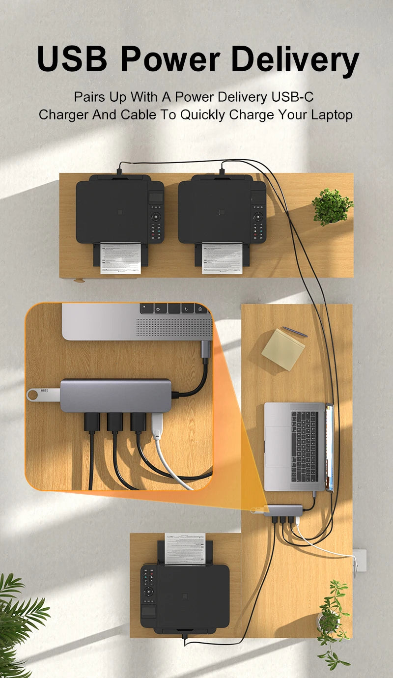 Portable USB-C 5-in-1 hub for laptops and mobile workstations