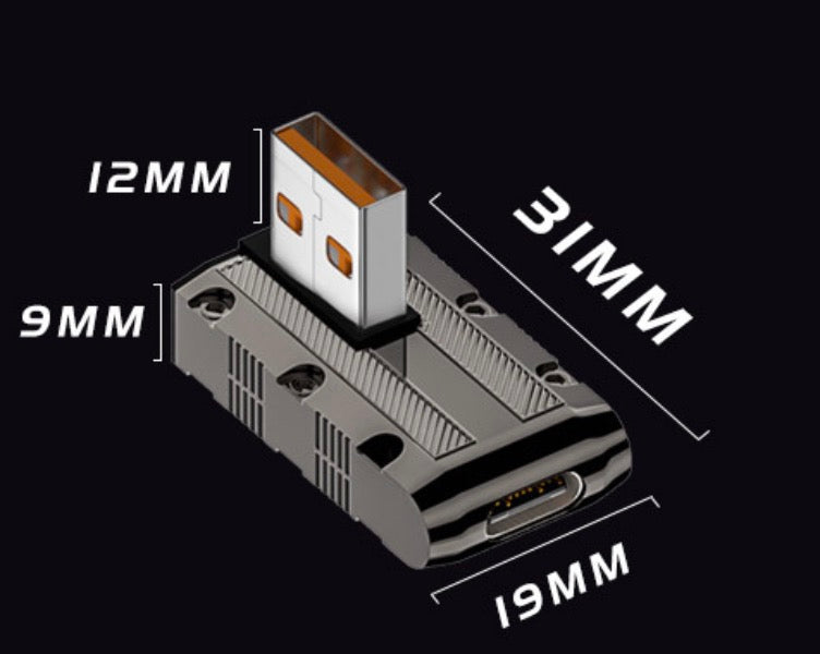 USB C left angle adapter showing compact dimensions and portable size