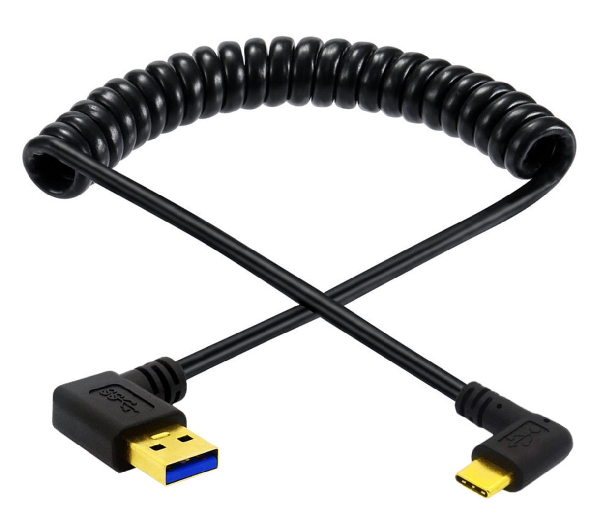 Left Angle Cable USB C Male to USB 3.0 Male Coiled Cable Left Angle