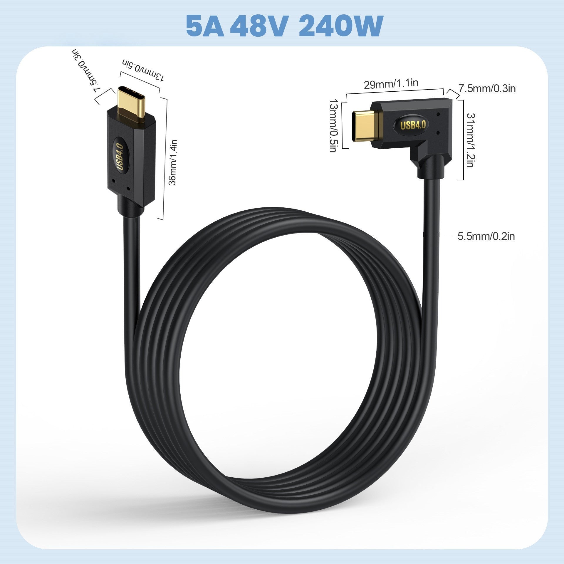 USB-C left angle USB4 cable supporting 40Gbps data transfer