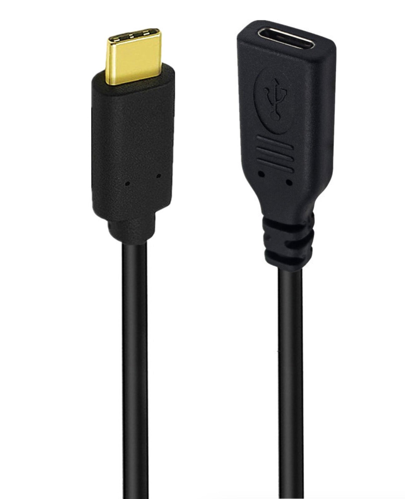 USB C male and female connectors on coiled extension cable