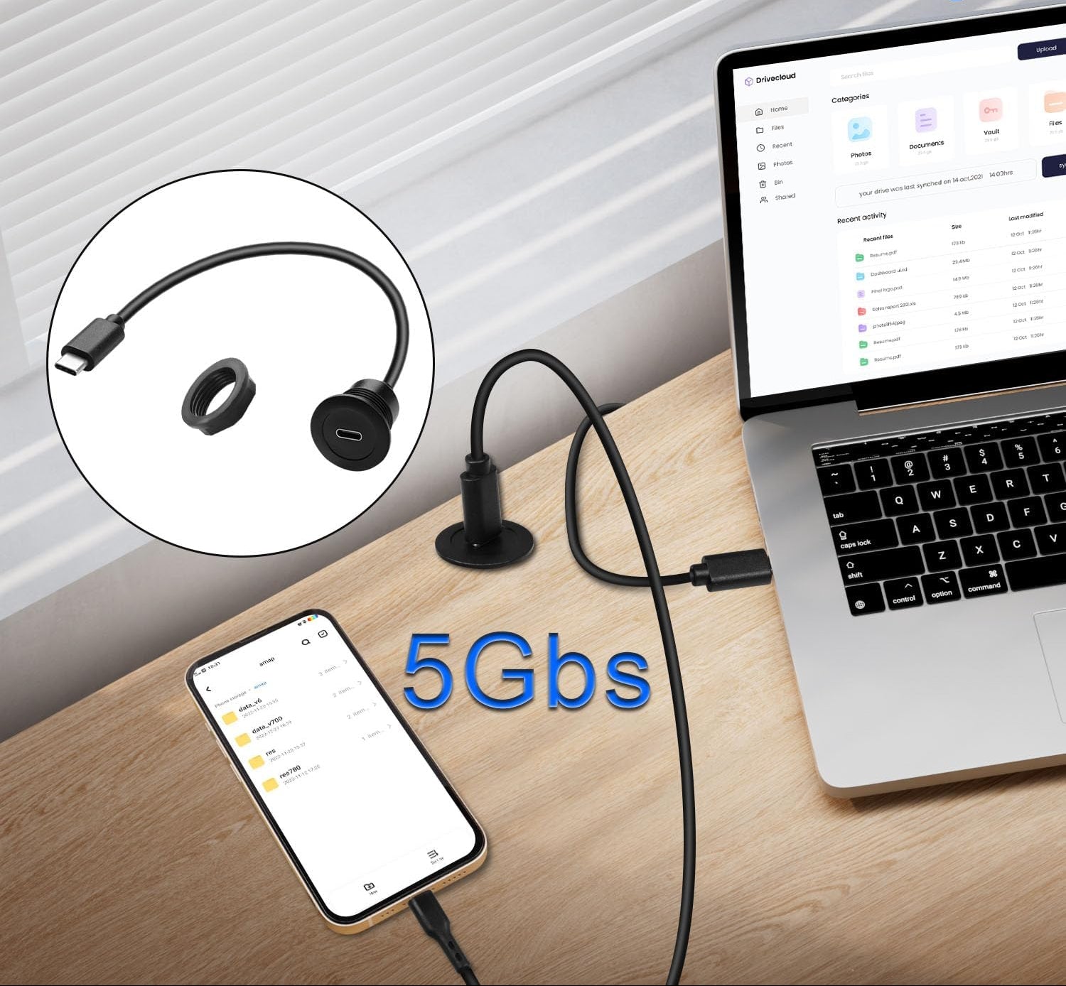 USB C round flush mount socket