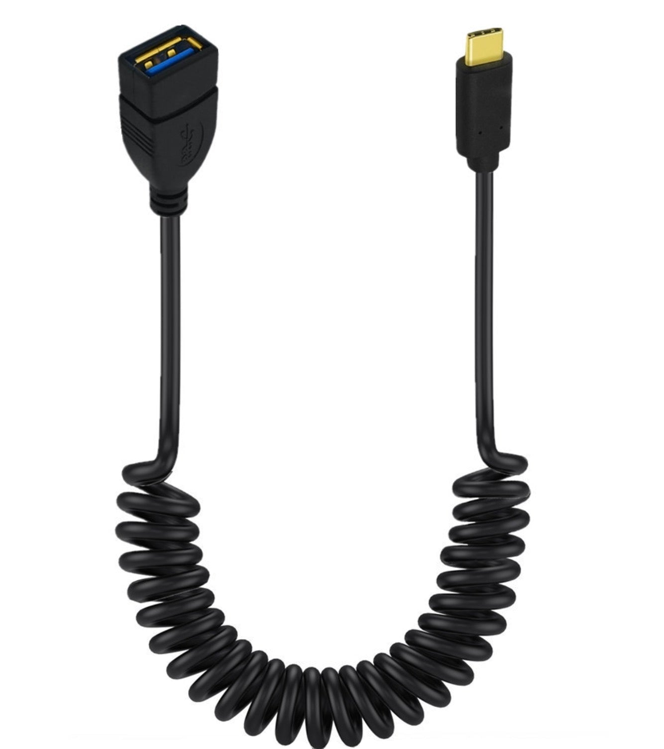 USB C male to USB 3.0 female OTG coiled extension cable for peripherals and accessories