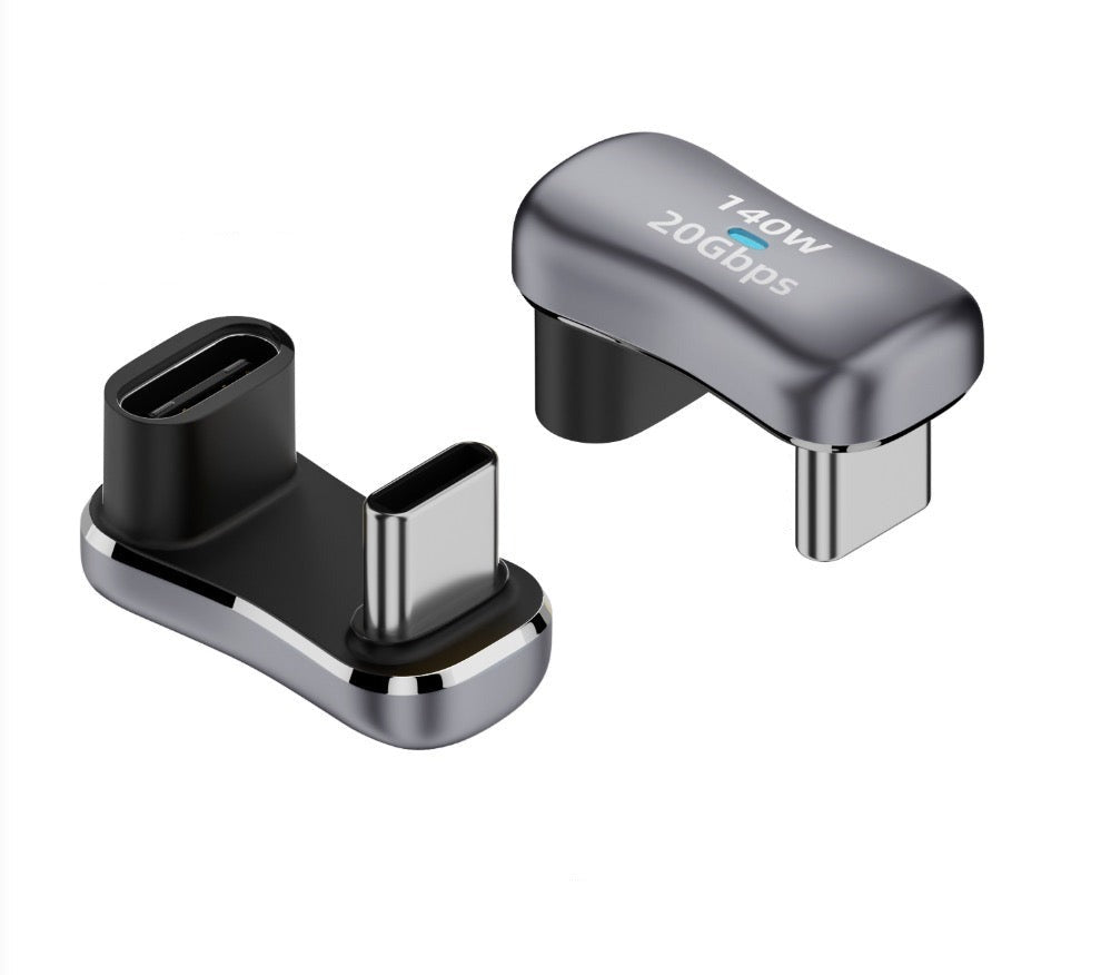 USB-C 3.1 male to USB-C female OTG adapter with reverse U shape back angle design supporting 20Gbps data transfer