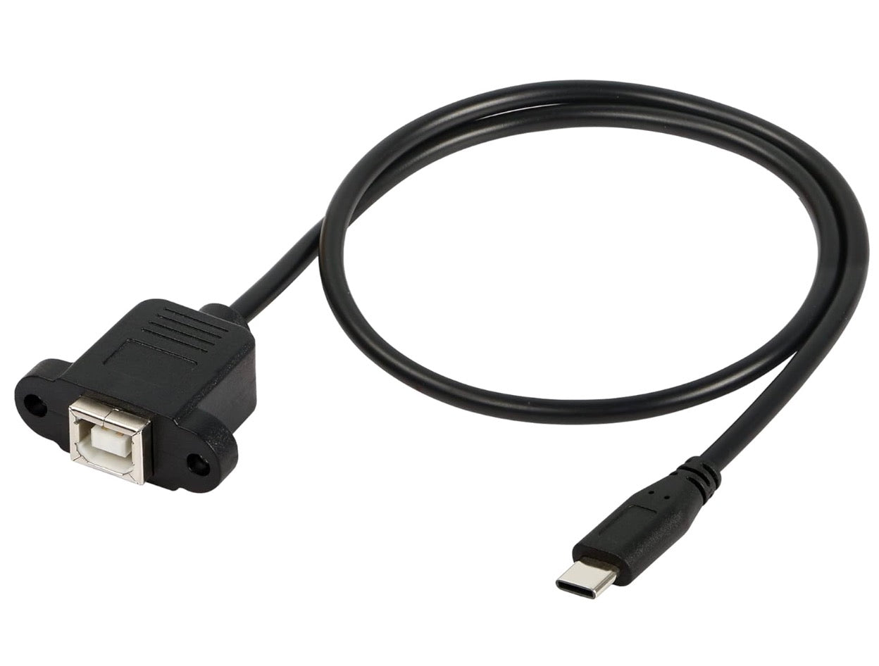 USB C male to USB Type B female panel mount extension cable with 50cm length