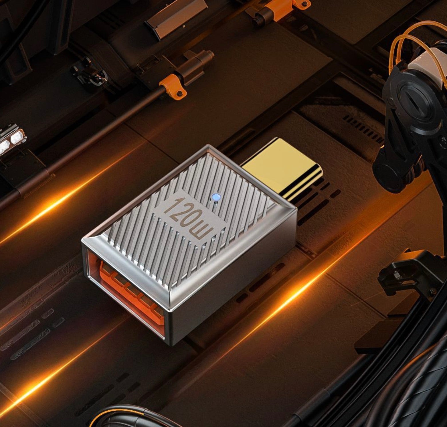USB C OTG adapter connected to laptop for USB peripheral expansion