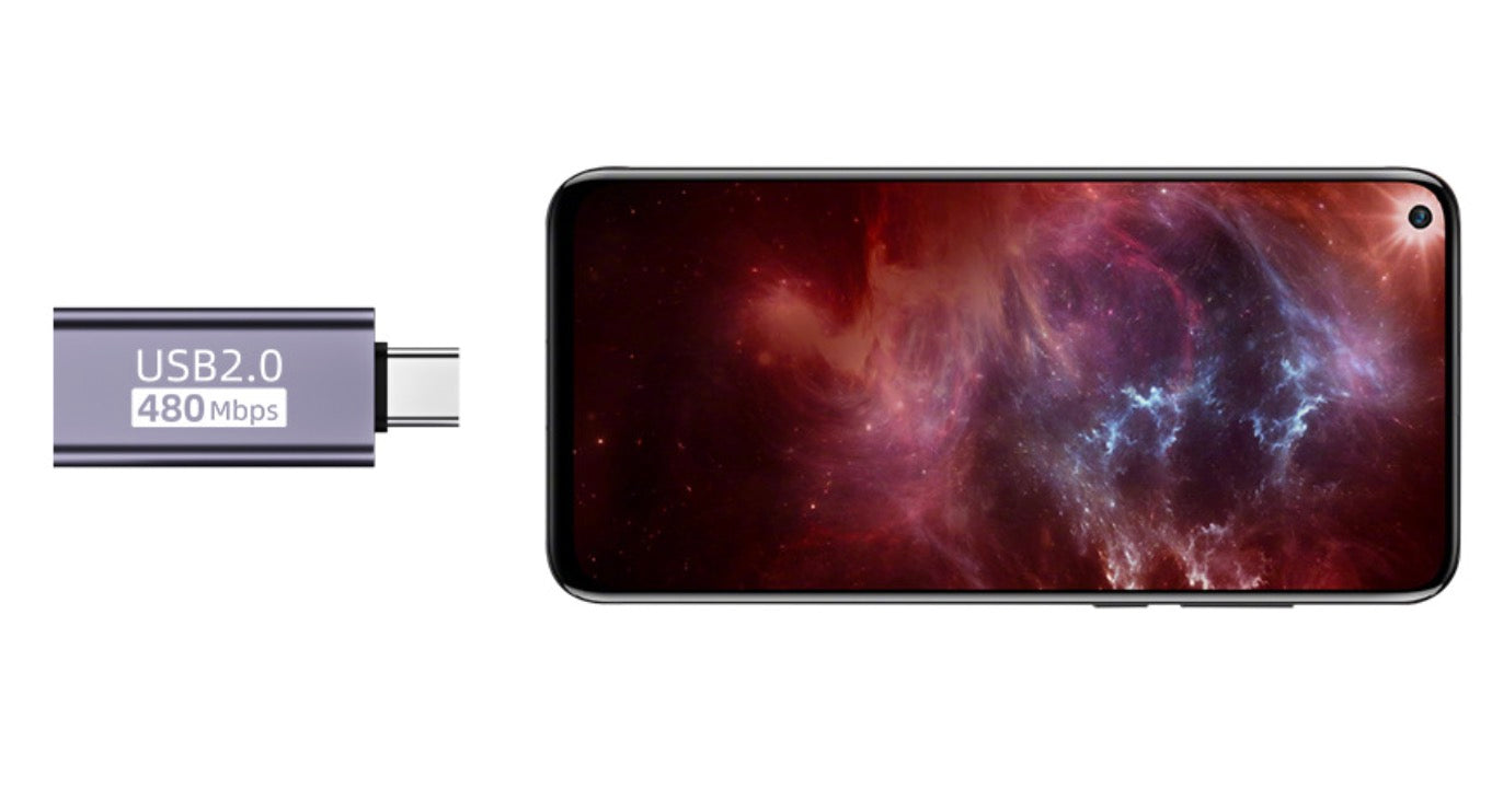 USB-C OTG adapter connecting a mobile device to USB Type B peripherals