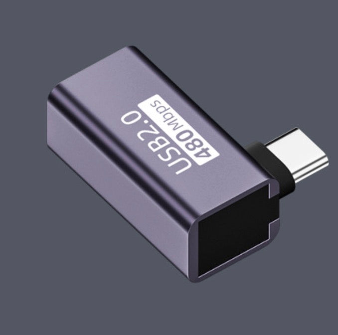 Side profile of USB-C OTG angled male to USB Type B female adapter