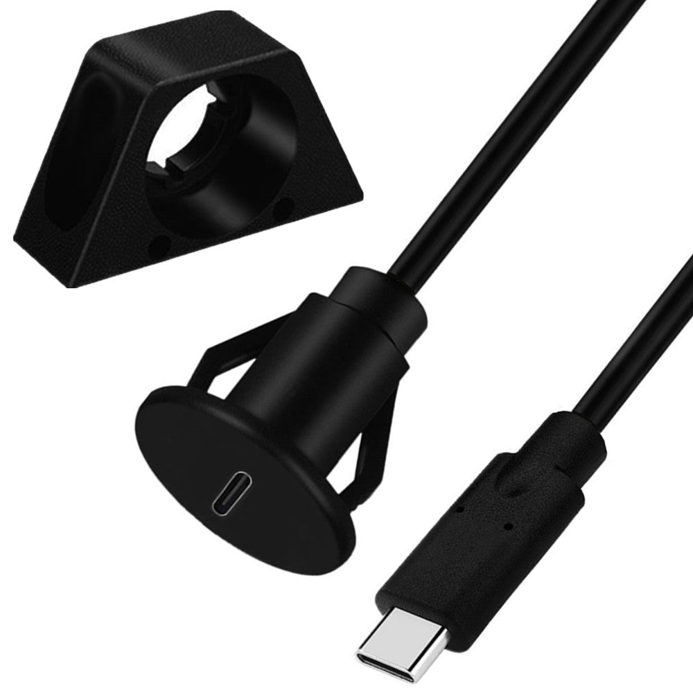 USB-C flush panel mount extension cable with mounting accessories