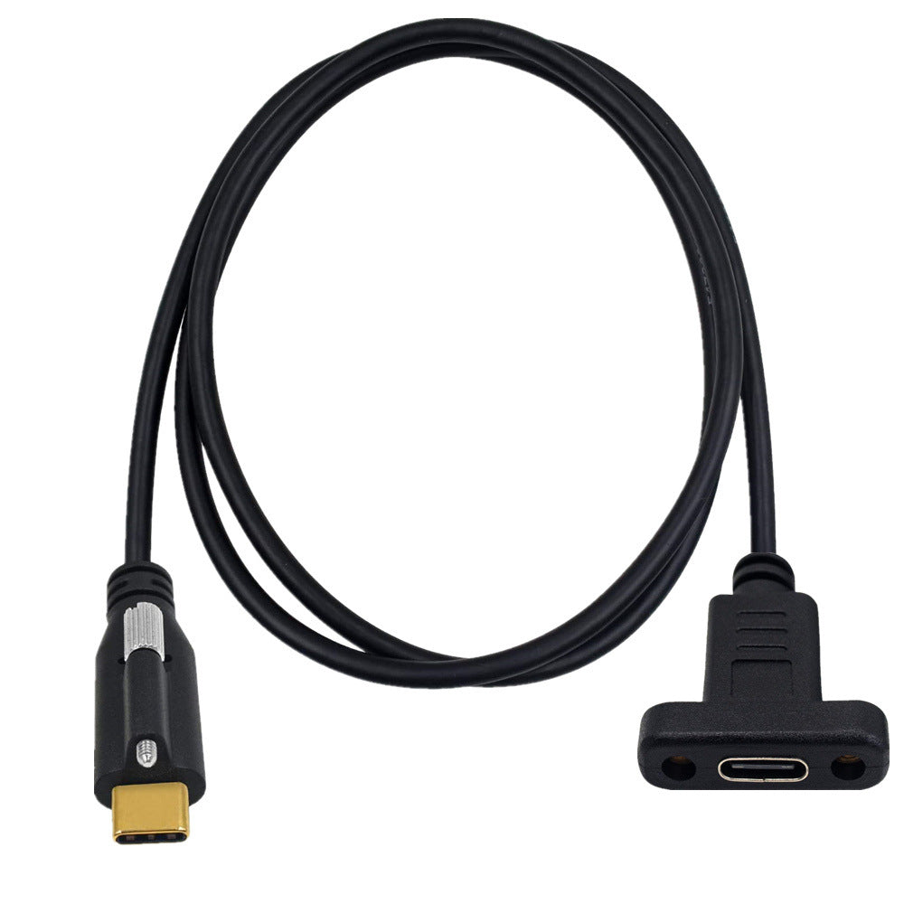 USB C panel mount extension cable with screw locking connector