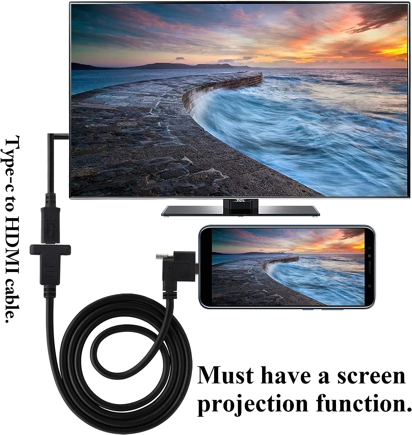 USB-C panel mount extension cable with screw lock connector