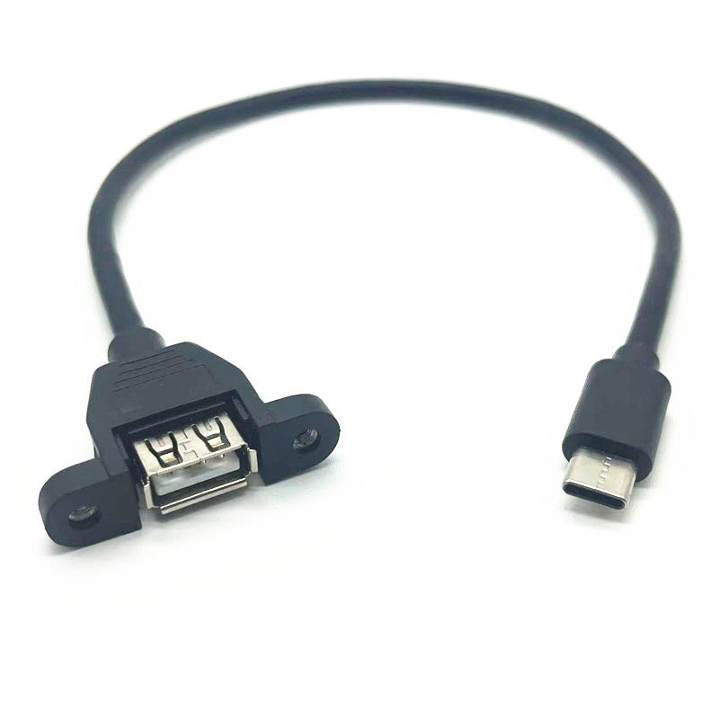 USB-C to USB 2.0 extension cable installed in panel