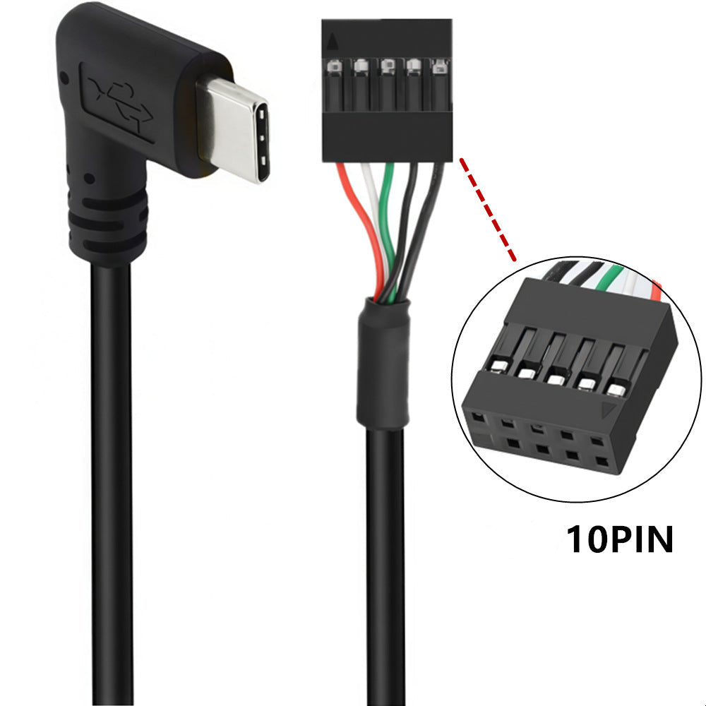 USB 2.0 9-pin motherboard header to right-angle USB-C male cable
