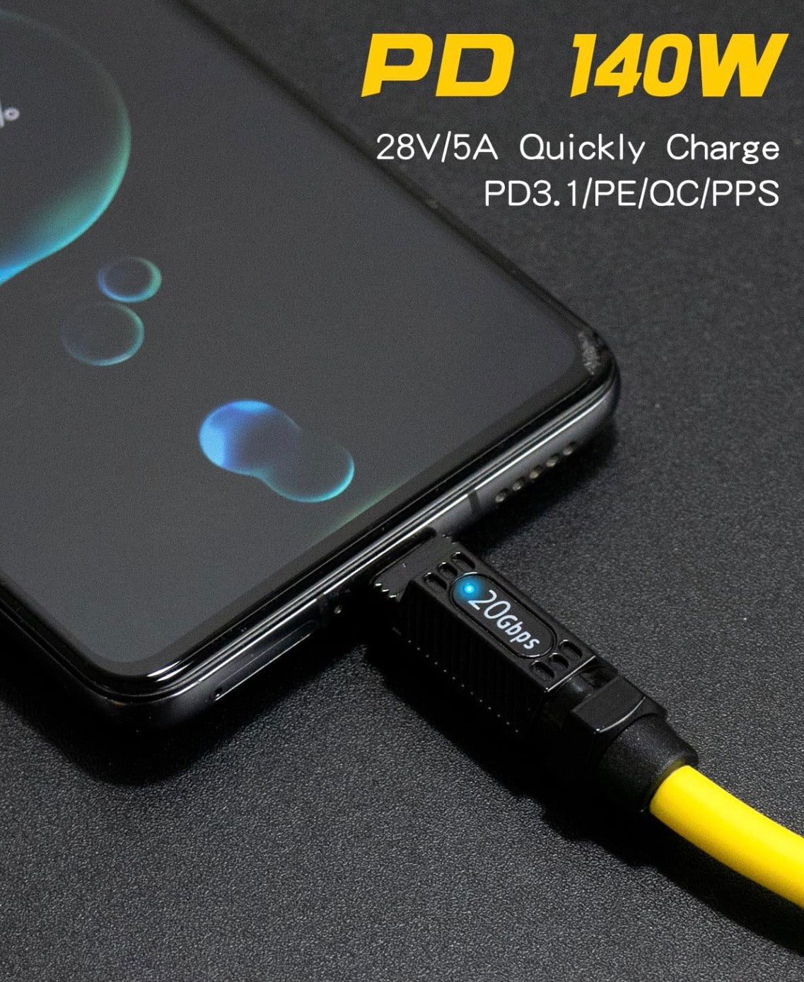 USB C extension cable supporting up to 140W Power Delivery charging