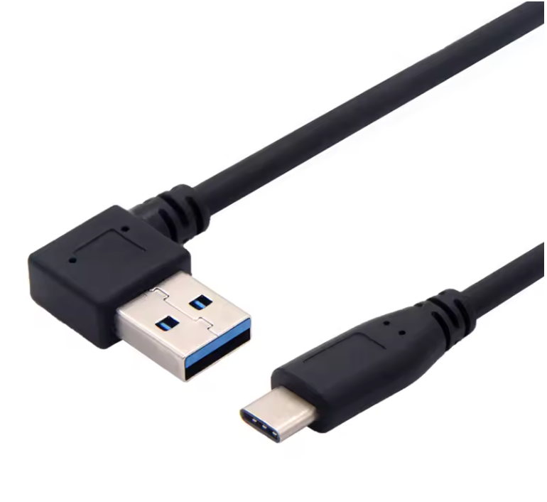 Short USB C cable with angled connector