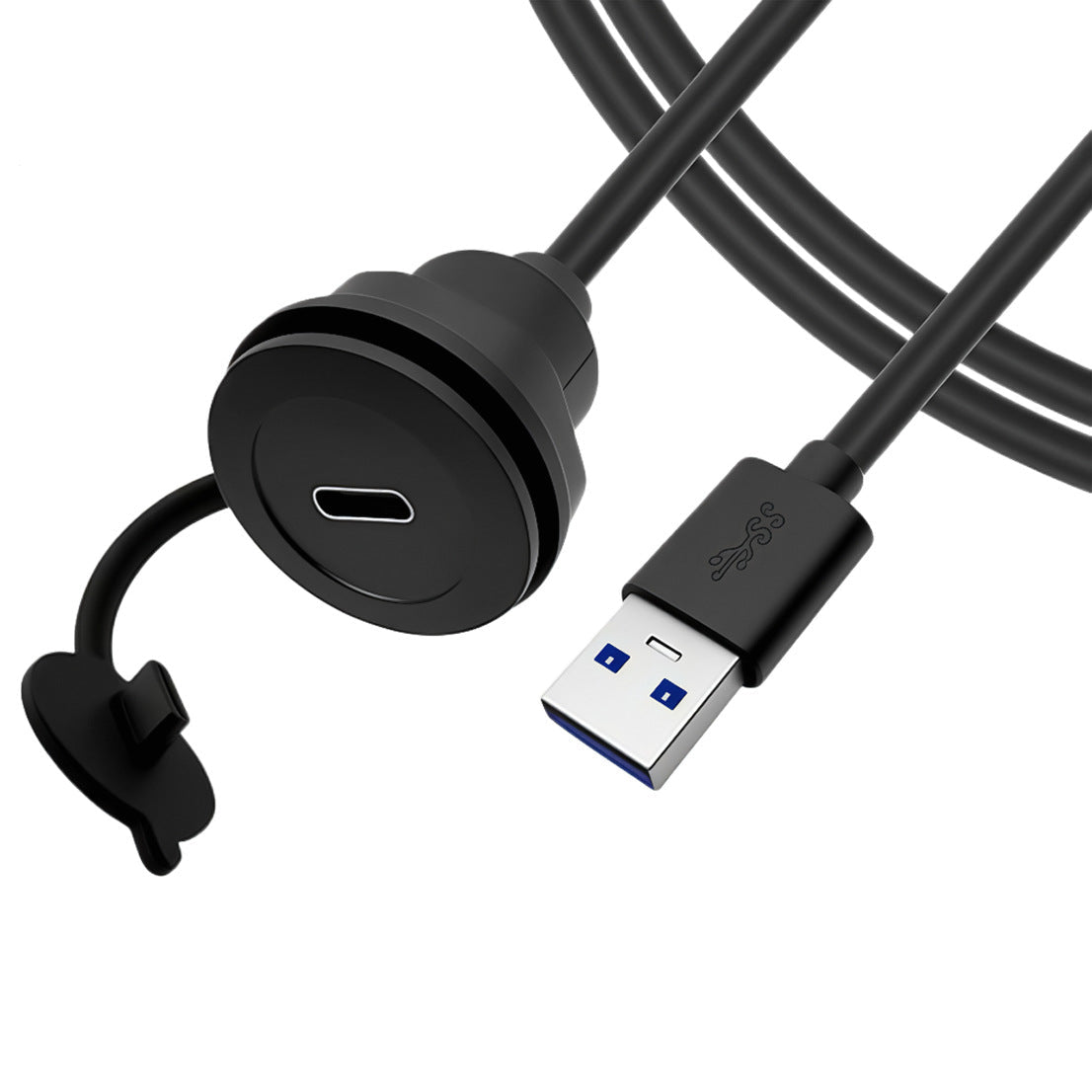 USB C round panel mount socket cable with USB A male