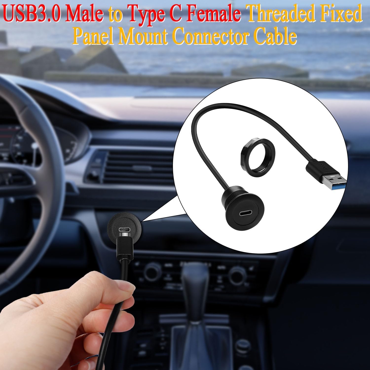 USB C round panel mount socket cable with USB A