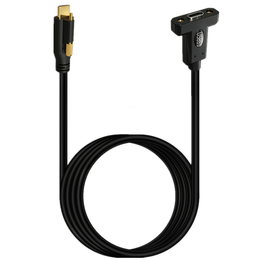 USB-C T-flange female panel mount cable with locking male connector