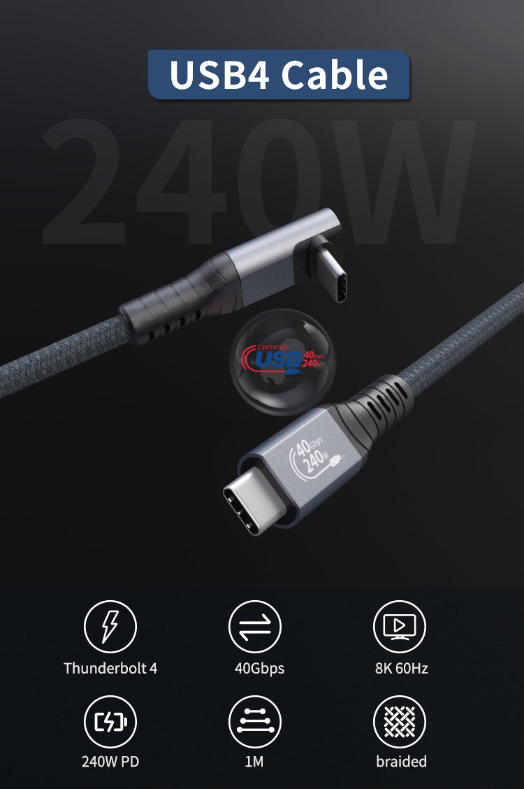 USB-C cable compatible with Thunderbolt 3 and 4 devices