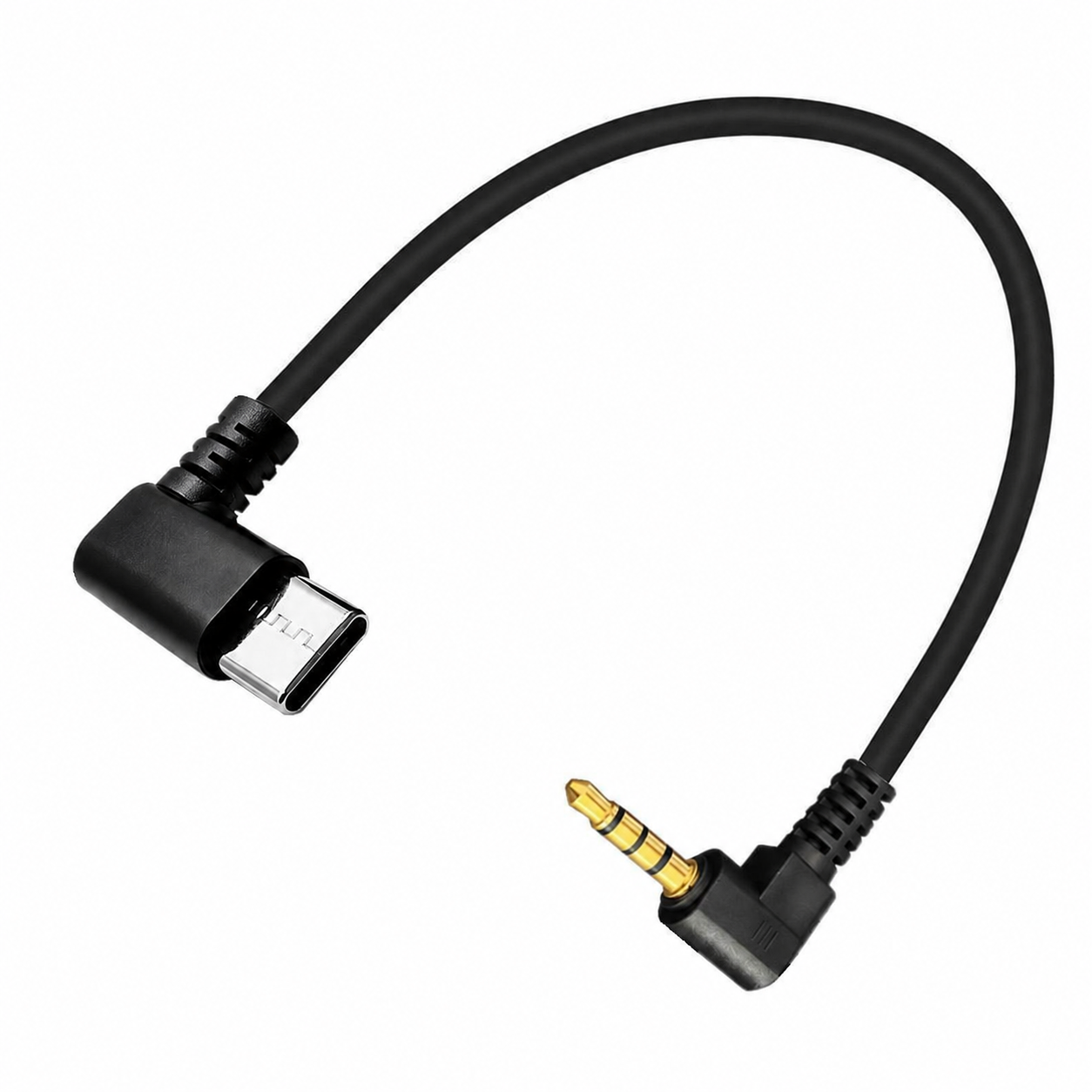 USB-C to 3.5mm 4-pole right-angle audio cable with built-in DAC