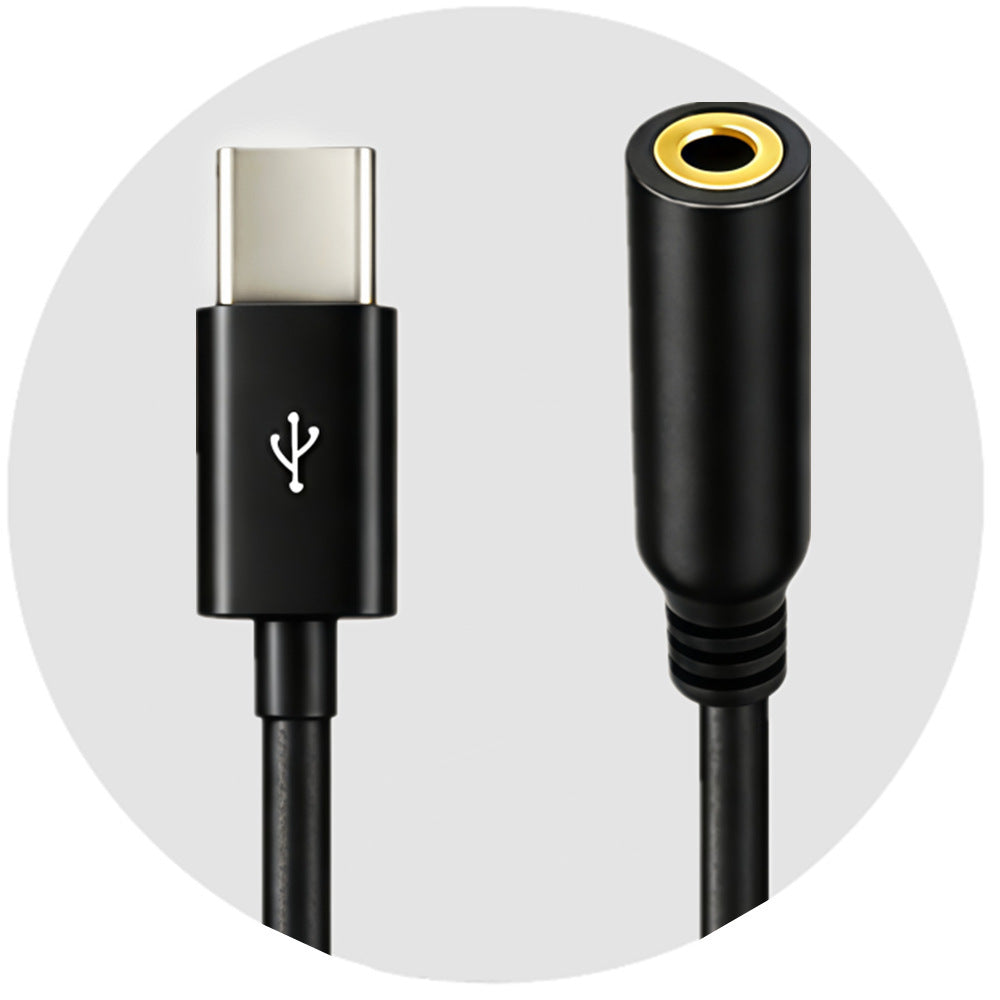 USB-C to 3.5mm female 3-pole stereo audio adapter cable with built-in DAC