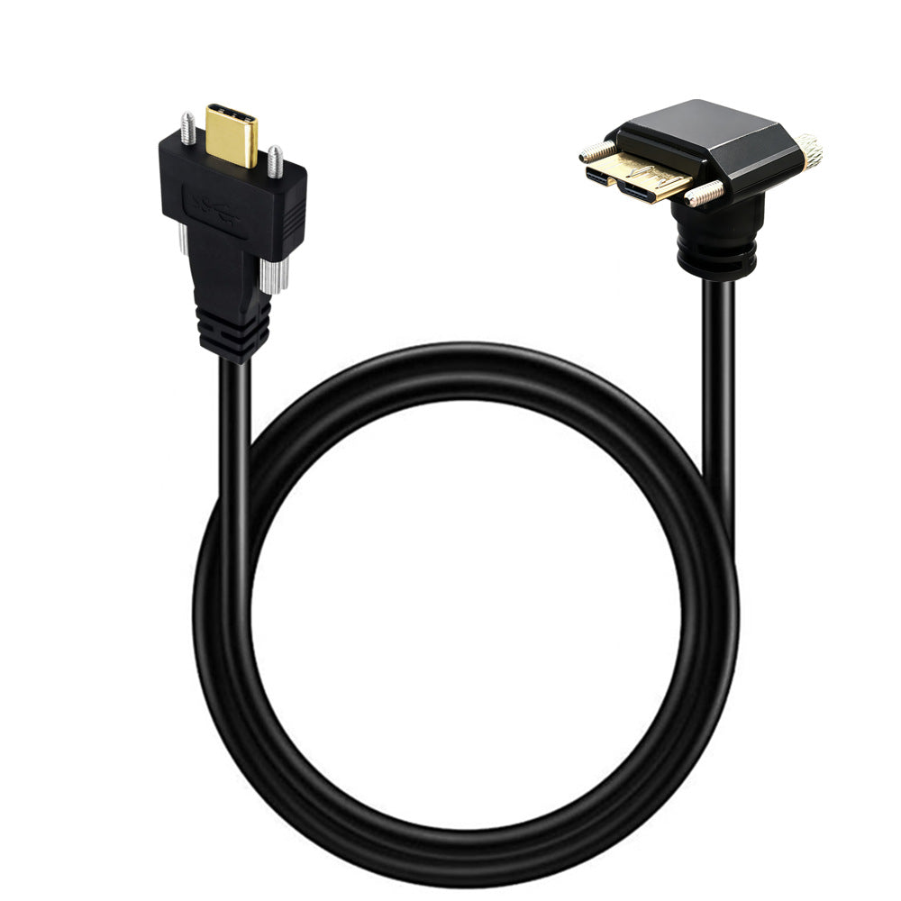 USB-C to down-angle Micro USB 3.0 industrial camera cable with locking screws