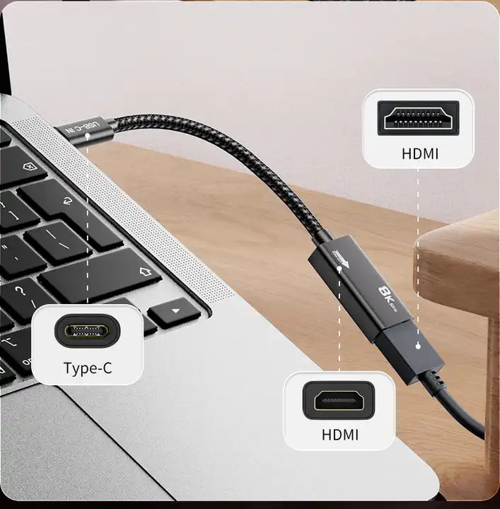 USB C to HDMI cable connected to laptop and monitor