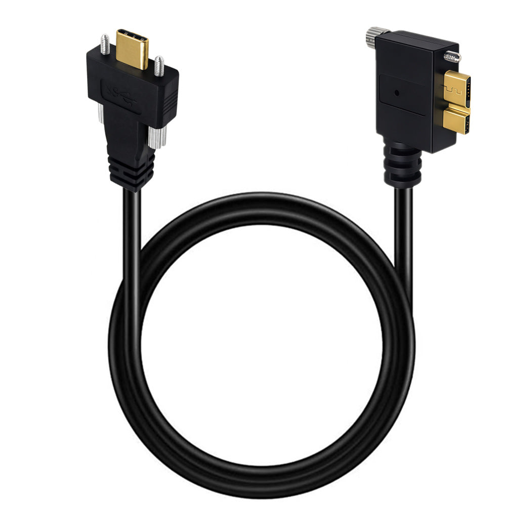 USB-C dual-screw male to left-angle Micro USB 3.0 Type-B locking industrial camera cable
