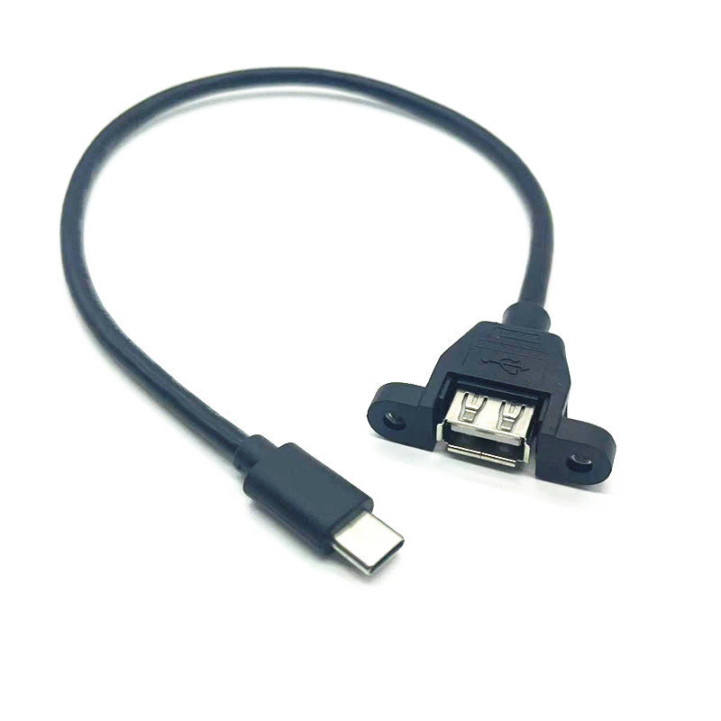 USB adapter cable with Type-C and USB connectors on a white background
