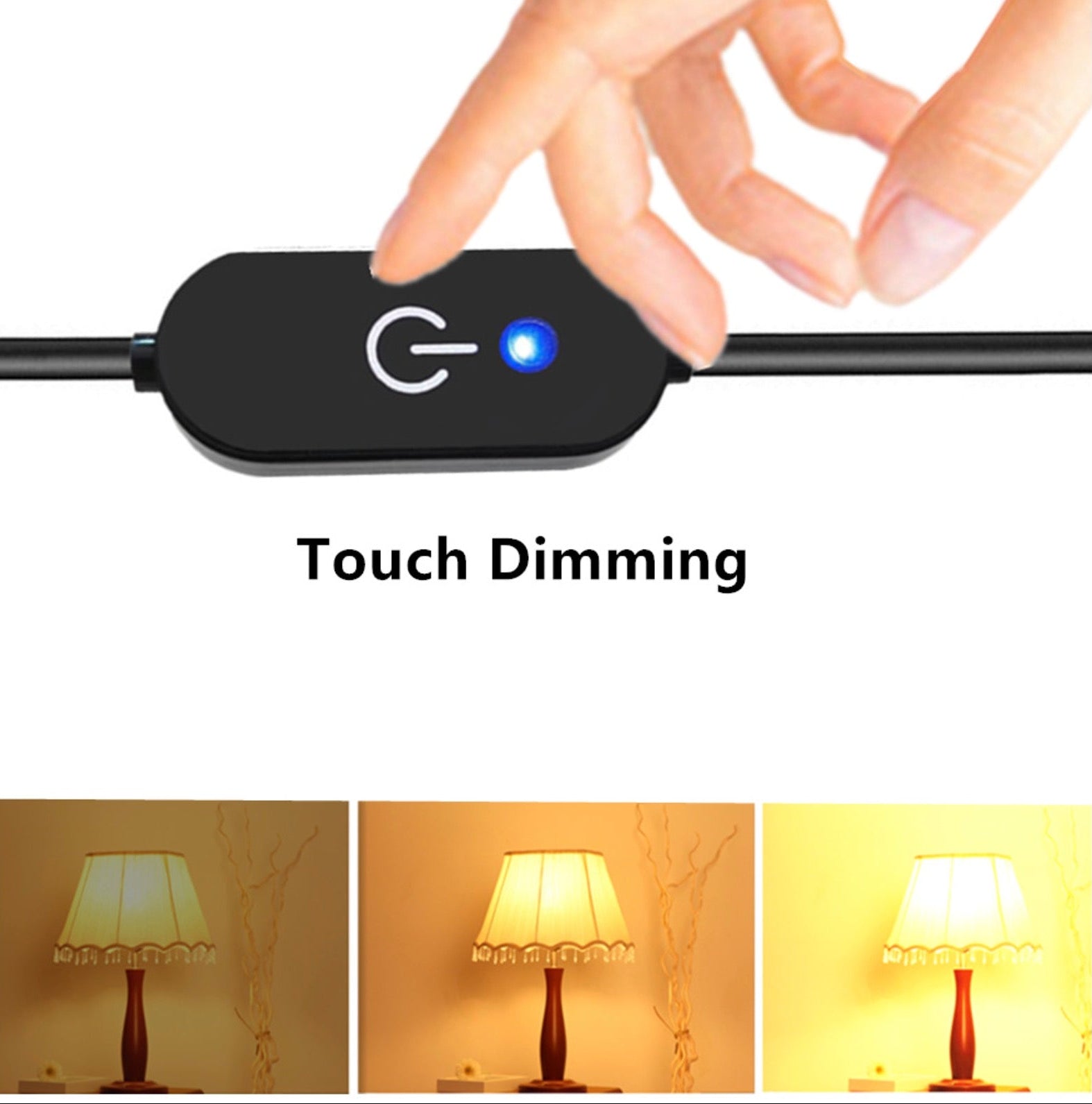 USB C touch dimmer switch demonstrating brightness adjustment control
