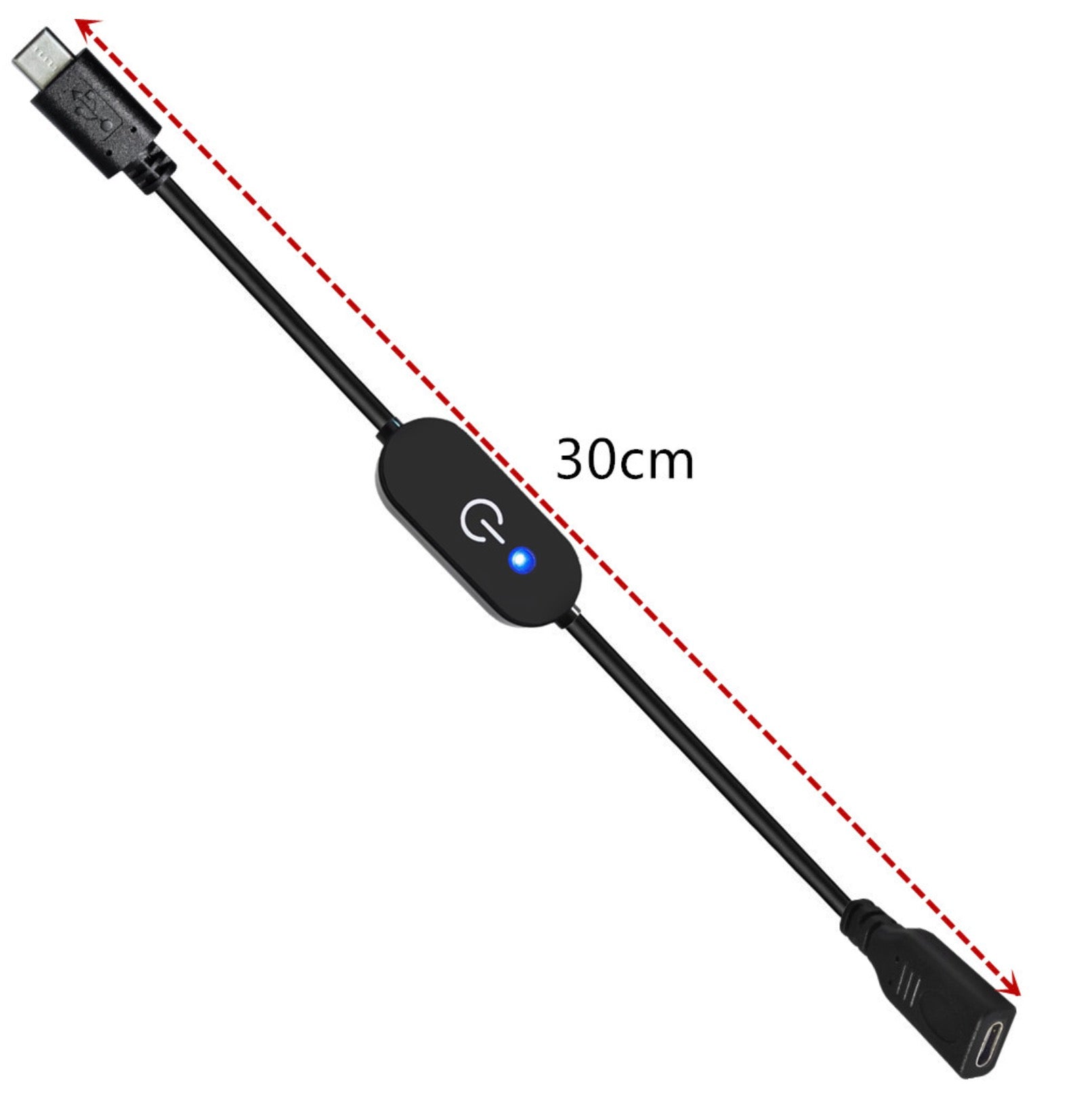 USB C touch dimmer cable with compact 30 centimetre inline controller