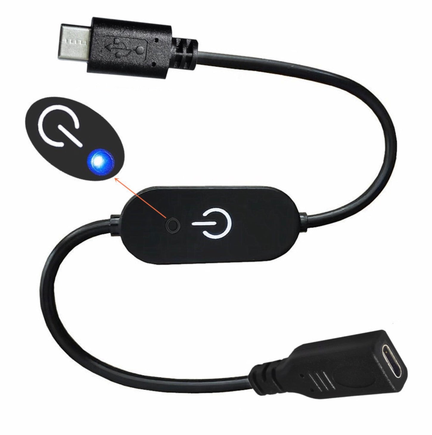 USB C touch dimmer switch for LED strip lights with black inline controller